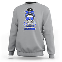 Alopecia Awareness Sweatshirt Messy Bun Skull Blue Ribbon for Womens - Wonder Print Shop