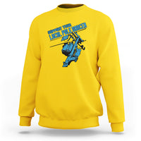 Daisy yellow crewneck sweatshirt with front pole dancer lineman graphic
