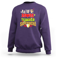 Women Teacher Sweatshirt Wife Mom Teacher Superhero - Wonder Print Shop