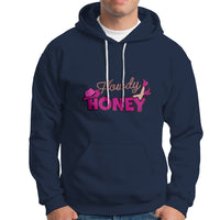 Navy hoodie with 'Howdy Honey' graphic, pullover hood with drawstrings and front pouch pocket.