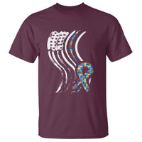 Autism Awareness T Shirt Spectrum Ribbon American Flag - Wonder Print Shop