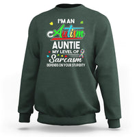 Autism Aunt Sweatshirt I'm An Autism Auntie My Level Of Sarcams Depends On Your Stupidity Spectrum Ribbon - Wonder Print Shop