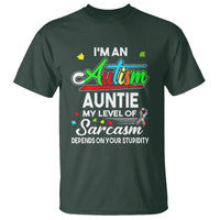 Autism Aunt T Shirt I'm An Autism Auntie My Level Of Sarcams Depends On Your Stupidity Spectrum Ribbon - Wonder Print Shop