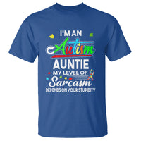Autism Aunt T Shirt I'm An Autism Auntie My Level Of Sarcams Depends On Your Stupidity Spectrum Ribbon - Wonder Print Shop