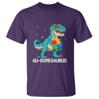 Dinosaur Autism T Shirt Au-somesaurus Word Pun Puzzle Piece - Wonder Print Shop