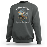 Skull Autism Warrior Sweatshirt Fighting For My Son Love Support - Wonder Print Shop