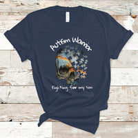 Skull Autism Warrior T Shirt Fighting For My Son Love Support - Wonder Print Shop
