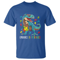 Dinosaur Autism T Shirt Embrace Differences Proud Autistic Puzzle Heart - Wonder Print Shop