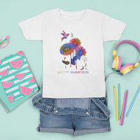 Autism Awareness T Shirt For Kid Colorful Sunflower With Bird Spectrum Ribbon - Wonder Print Shop