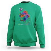 Autism Awareness Sweatshirt Colorful Sunflower With Bird Spectrum Ribbon - Wonder Print Shop