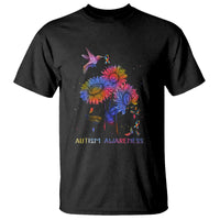 Autism Awareness T Shirt Colorful Sunflower With Bird Spectrum Ribbon - Wonder Print Shop