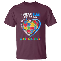 Autism Parents T Shirt I Wear Blue For My Son, Understanding Acceptance Courage Strength, Puzzle Heart - Wonder Print Shop