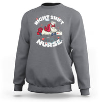 Funny Nurse Sweatshirt Night Shift Nurse with Cute Unicorn Stethoscope - Wonder Print Shop