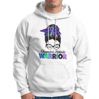 Rheumatoid Arthritis Warrior Hoodie Messy Bun Blue Purple Ribbon - Wonder Print Shop