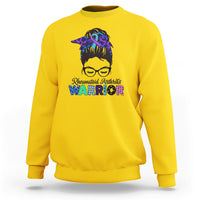 Rheumatoid Arthritis Warrior Sweatshirt Messy Bun Blue Purple Ribbon - Wonder Print Shop