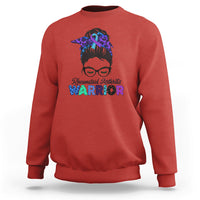 Rheumatoid Arthritis Warrior Sweatshirt Messy Bun Blue Purple Ribbon - Wonder Print Shop