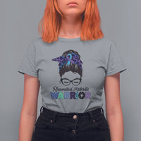 Rheumatoid Arthritis Warrior T Shirt For Women Messy Bun Blue Purple Ribbon - Wonder Print Shop
