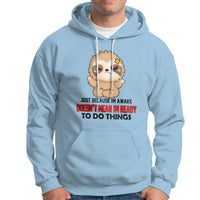Light blue hoodie with front pocket, drawstring hood, and cartoon face graphic.