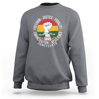 Juneteenth Fist Sweatshirt Freedom Justice Equality Emancipation Resilience - Wonder Print Shop