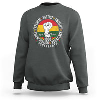 Juneteenth Fist Sweatshirt Freedom Justice Equality Emancipation Resilience - Wonder Print Shop