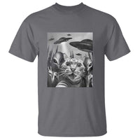 Funny Cat Selfie with UFOs Peace Sign Alien Cat UFO Invasion T Shirt - Wonder Print Shop