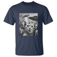 Funny Cat Selfie with UFOs Peace Sign Alien Cat UFO Invasion T Shirt - Wonder Print Shop
