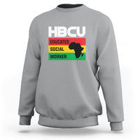 Sport gray crewneck sweatshirt with HBCU Educated Social Worker front graphic.