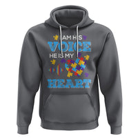 Autism Parents Hoodie I Am His Voice He Is My Heart Puzzle Heart - Wonder Print Shop