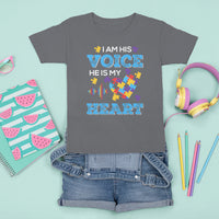 Autism Parents T Shirt For Kid I Am His Voice He Is My Heart Puzzle Heart - Wonder Print Shop