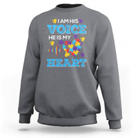 Autism Parents Sweatshirt I Am His Voice He Is My Heart Puzzle Heart - Wonder Print Shop