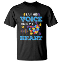 Autism Parents T Shirt I Am His Voice He Is My Heart Puzzle Heart - Wonder Print Shop