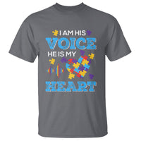 Autism Parents T Shirt I Am His Voice He Is My Heart Puzzle Heart - Wonder Print Shop