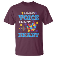 Autism Parents T Shirt I Am His Voice He Is My Heart Puzzle Heart - Wonder Print Shop