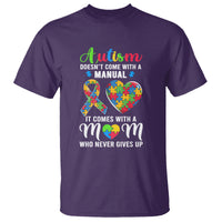 Autism Mom T Shirt It Doesn't Come With A Manual It Comes With A Mother Who Never Gives Up Puzzle Heart - Wonder Print Shop