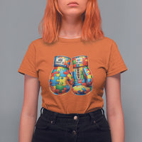Autism Support T Shirt For Women Her Fight is My Fight Jigsaw Puzzle Boxing Gloves - Wonder Print Shop