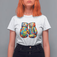 Autism Support T Shirt For Women Her Fight is My Fight Jigsaw Puzzle Boxing Gloves - Wonder Print Shop