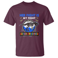 Dinosaur Skeleton Autism T Shirt Her Fight is My Fight Love Support Fighters - Wonder Print Shop