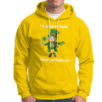 Daisy yellow St. Patrick's Day hoodie with leprechaun graphic and 'I PAUSED MY GAME' text.