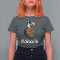 Funny Crypto Investing T Shirt For Women Bitcoin BTC Crypto to the Moon Graphic Featuring Astronaut