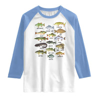 Freshwater Fish Species Raglan Shirt Funny Fishing Types Fisherman Dad