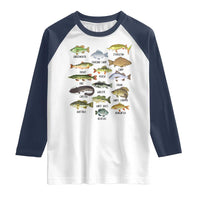 Freshwater Fish Species Raglan Shirt Funny Fishing Types Fisherman Dad