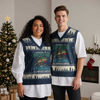 Funny Fishing V-Neck Knit Sweater Vest School Is Important But Fishing Is Importanter Bass Fisherman - Wonder Print Shop