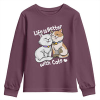 Cat Lover Youth Sweatshirt Life Is Better With Cats Cute