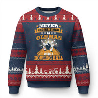 Funny Bowling Ugly Christmas Sweater Never Underestimate Old Man Bowling Ball Mens Bowler - Wonder Print Shop