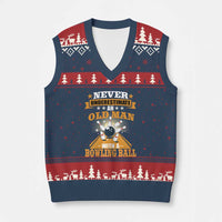 Funny Bowling V-Neck Knit Sweater Vest Never Underestimate Old Man Bowling Ball Mens Bowler - Wonder Print Shop