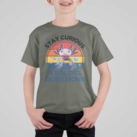 Funny Axolotl Pun T Shirt For Kid I Stay Curious Axolotl Question Retro