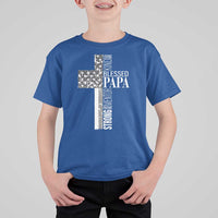 Blessed Papa Christian Cross T Shirt For Kid Faithful Dad Religious American Flag