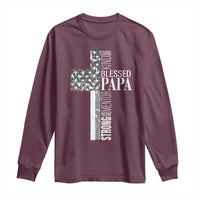Blessed Papa Christian Cross Long Sleeve Shirt Faithful Dad Religious American Flag