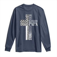 Blessed Papa Christian Cross Long Sleeve Shirt Faithful Dad Religious American Flag