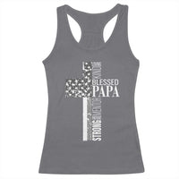 Blessed Papa Christian Cross Racerback Tank Top Faithful Dad Religious American Flag
